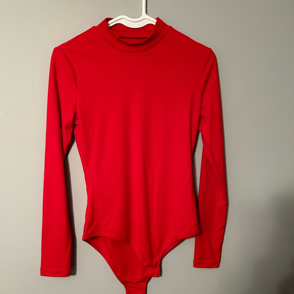 Red turtle neck body suit